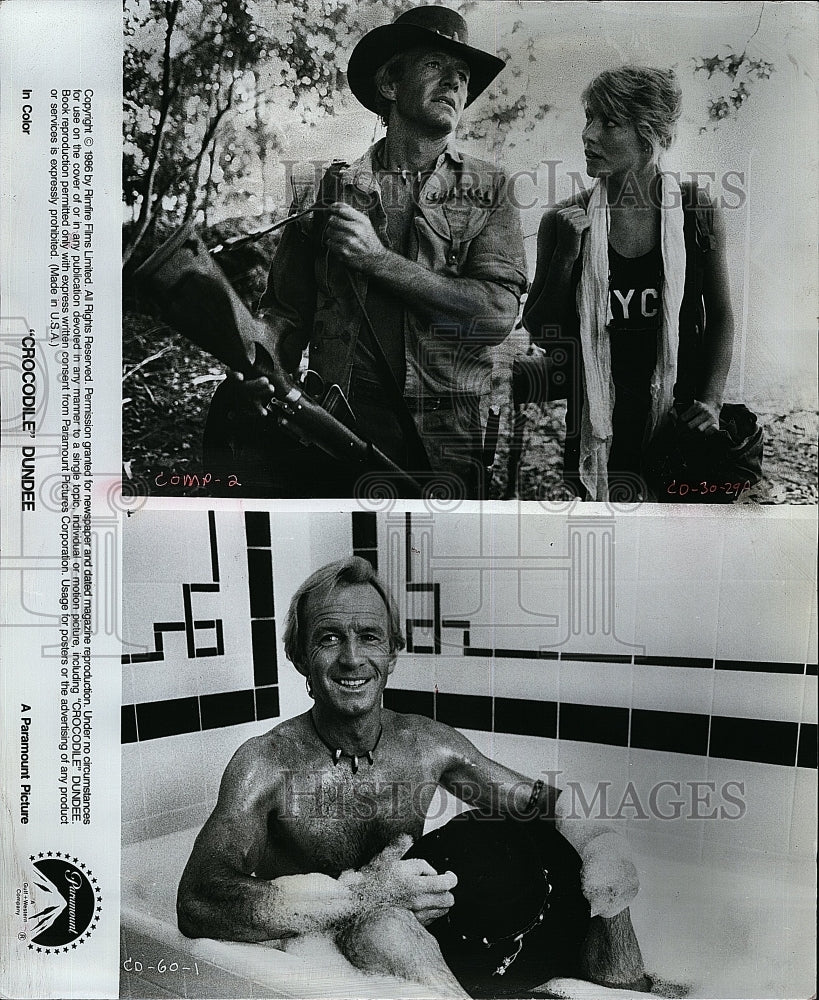 1986 Press Photo Linda Kozlowski and Paul Hogan in &quot;Crocodile Dundee&quot;- Historic Images