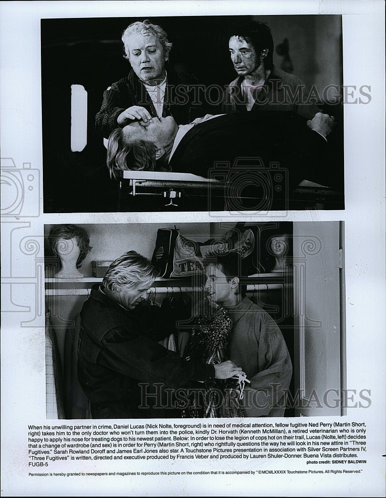 1989 Press Photo Nick Nolte Martin Short Kenneth McMillan In &quot;Three Fugitives&quot;- Historic Images