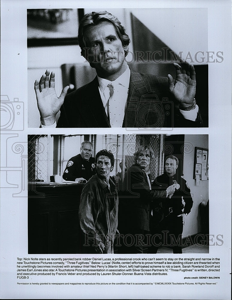 1989 Press Photo Nick Nolte Martin Short Star In &quot;Three Fugitives&quot;- Historic Images