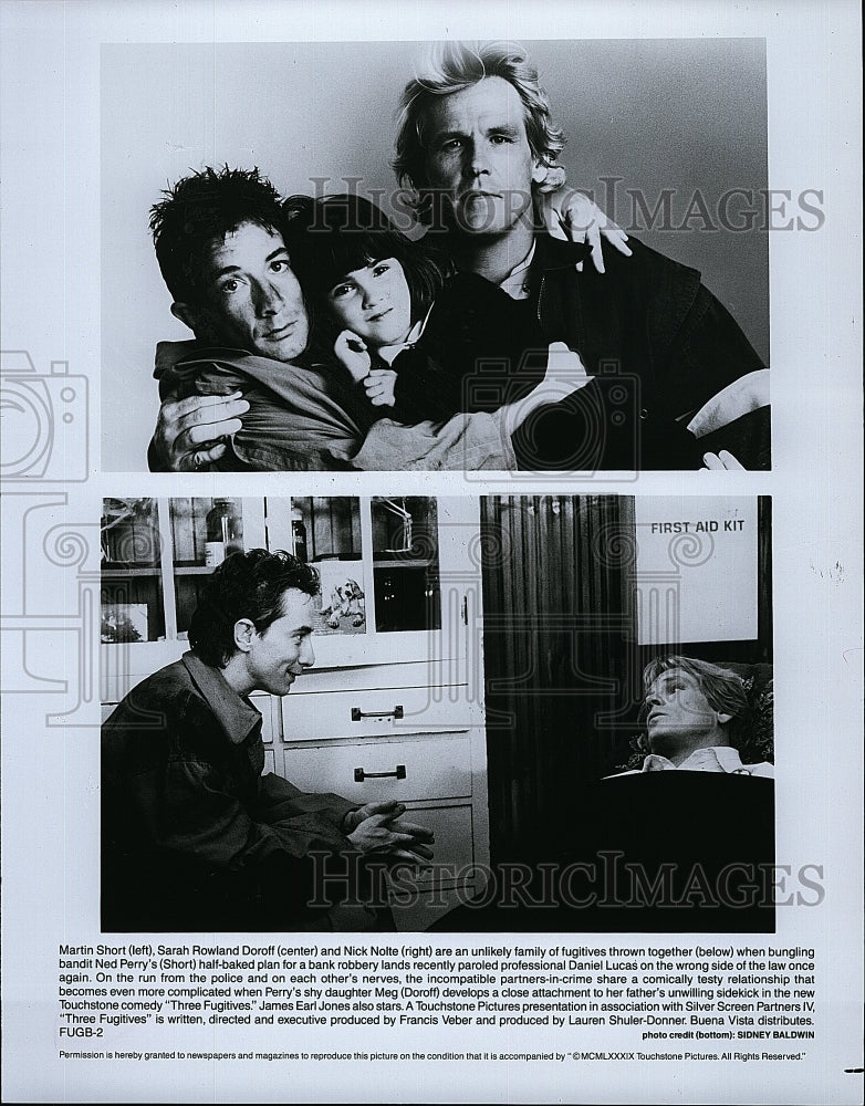 1989 Press Photo Martin Short Nick Nolte Sarah Doroff Star In &quot;Three Fugitives&quot;- Historic Images