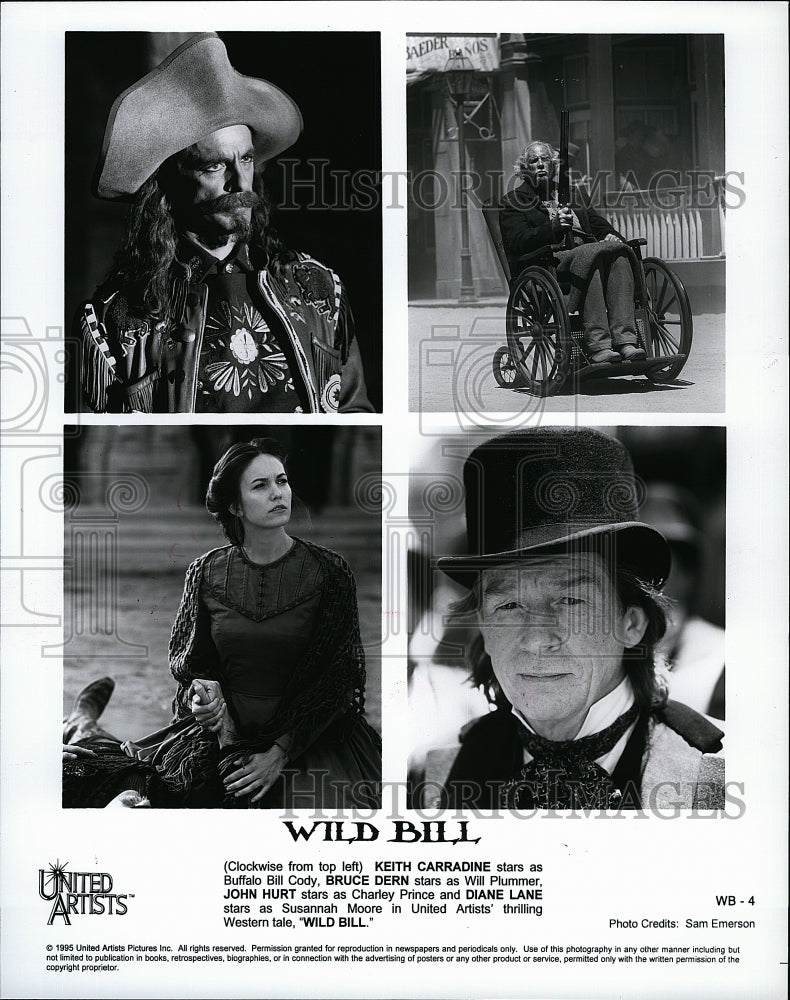 1995 Press Photo Keith Carradine Bruce Dern and John Hurt in "Wild Bill"- Historic Images