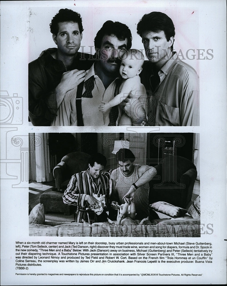 1990 Press Photo Steven Guttenberg and Tom Selleck in &quot;Three Men and a Baby&quot;- Historic Images