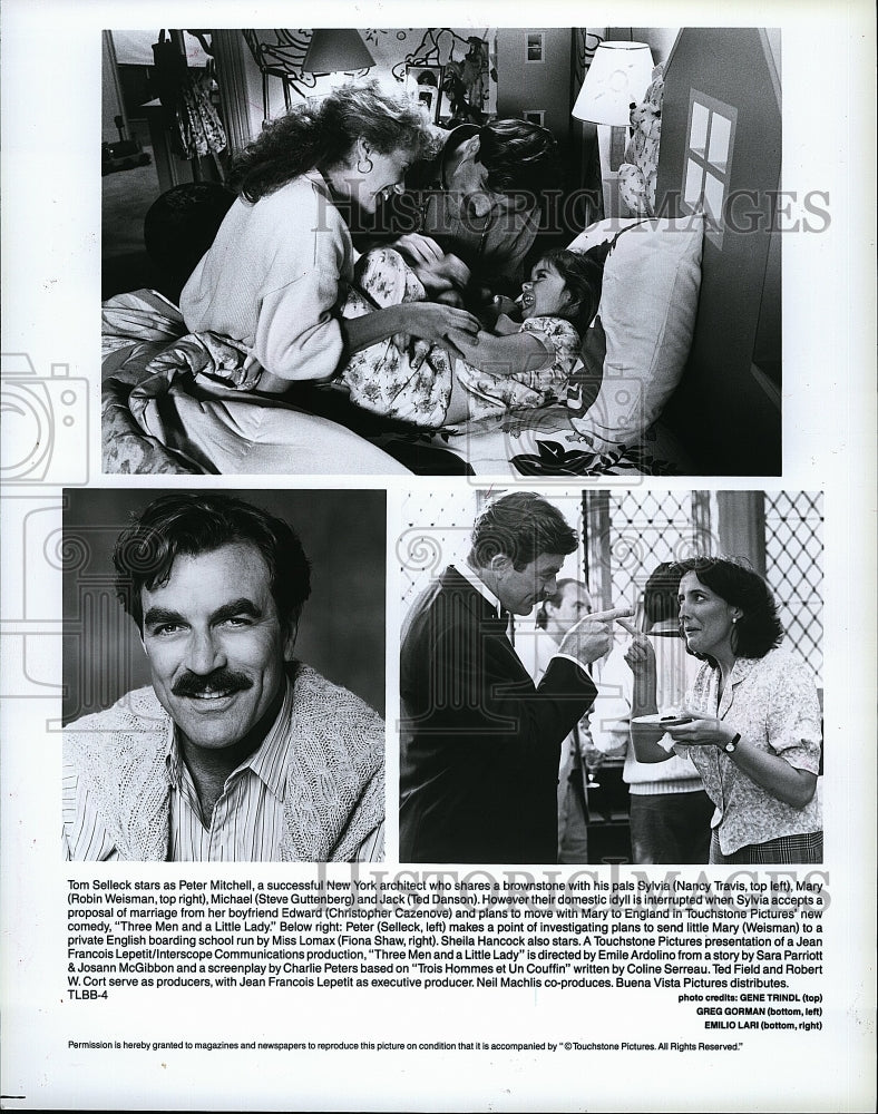 1991 Press Photo Nancy Travis and Tom Selleck in "Three Men and a Little Lady"- Historic Images