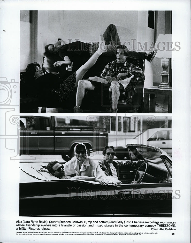 1994 Press Photo Lara Flynn Boyle Stephen Baldwin Josh Charles in &quot;Threesome&quot;- Historic Images