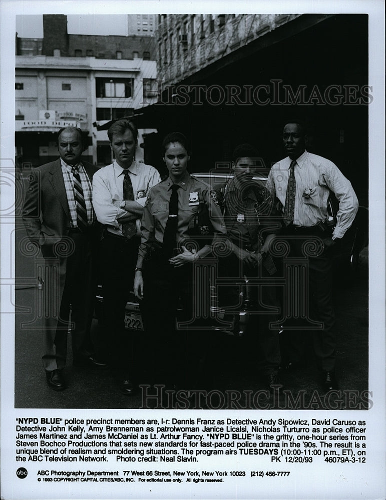 1993 Press Photo Denniz Franz David Caruso Amy Brenneman Janice Licalsi NYPD - Historic Images