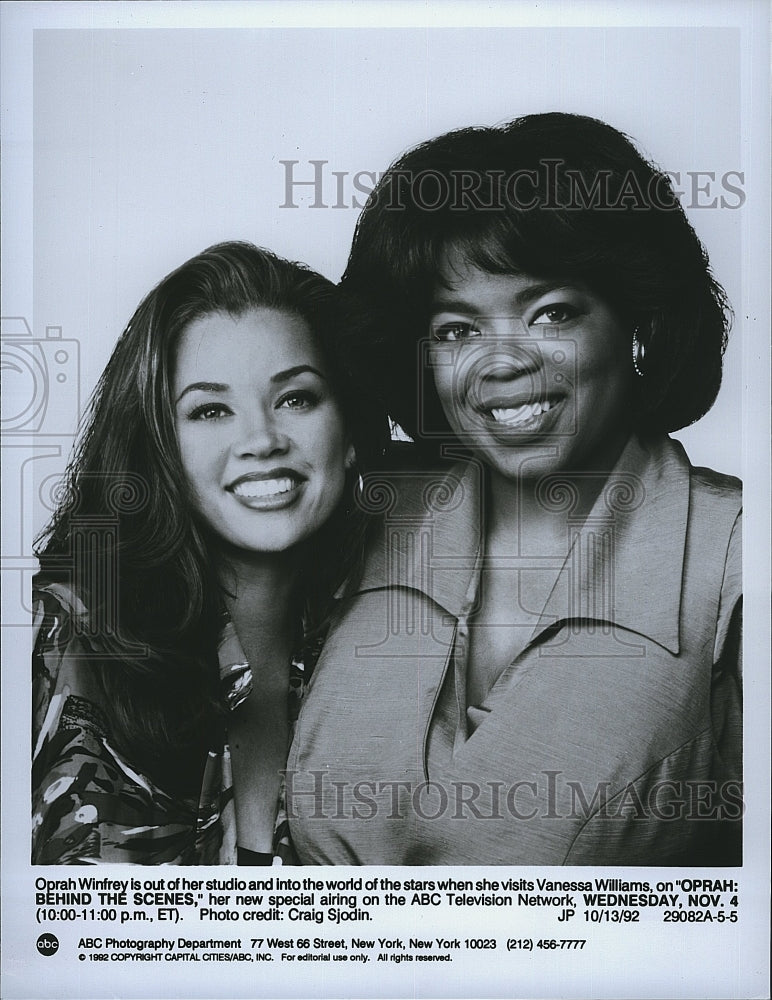 1992 Press Photo Oprah Winfrey Television TV Host Vanessa Williams Singer- Historic Images