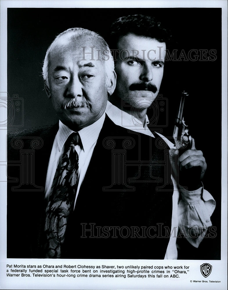 1989 Press Photo &quot;Ohara&quot; Pat Morita &amp; Robert Clohessey- Historic Images