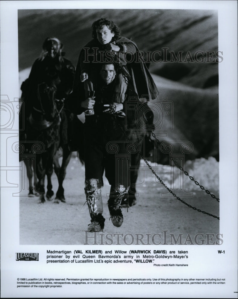 1988 Press Photo Film &quot;Willow&quot; stars Val Kilmer Warwick Davis- Historic Images