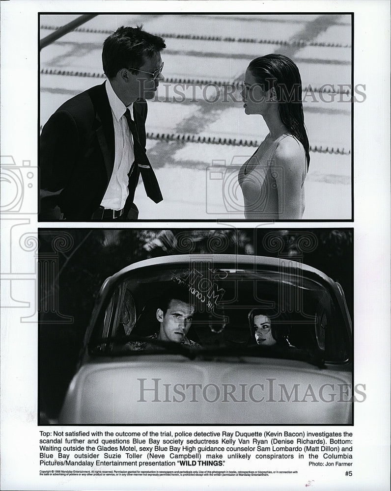 1998 Press Photo Actor Kevin Bacon &amp; Denise Richards in &quot;Wild Things&quot;- Historic Images