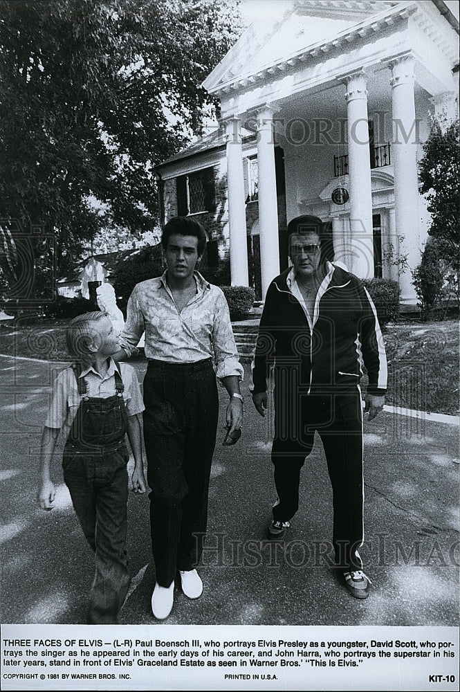 1981 Press Photo Paul Boensch III John Harraand David Scott in &quot;This Is Elvis&quot;- Historic Images