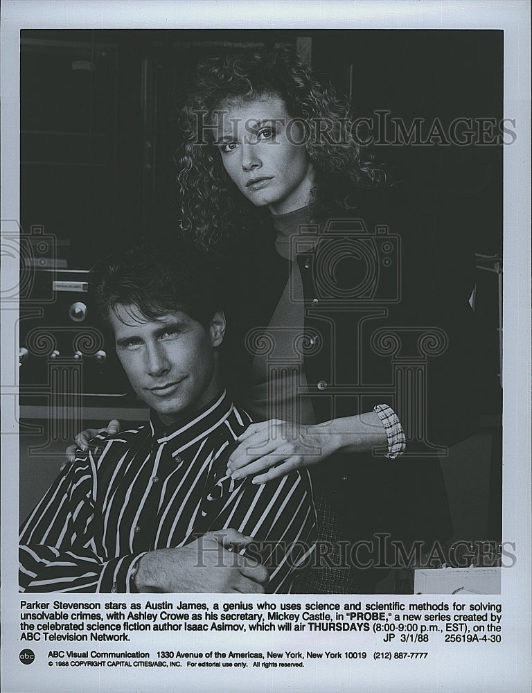 1988 Press Photo Parker Stevenbson &amp; Ashley Crowe Star In &quot;Probe&quot;- Historic Images