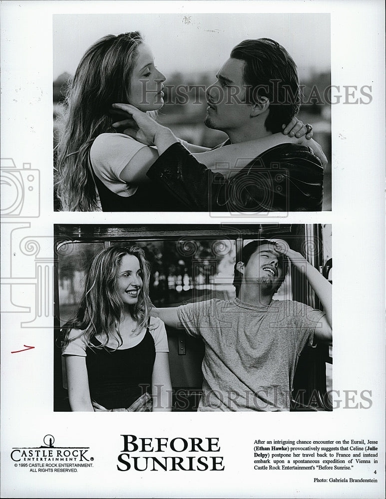 1995 Press Photo Ethan Hawke and Julie Delpy in &quot;Before Sunrise&quot;- Historic Images