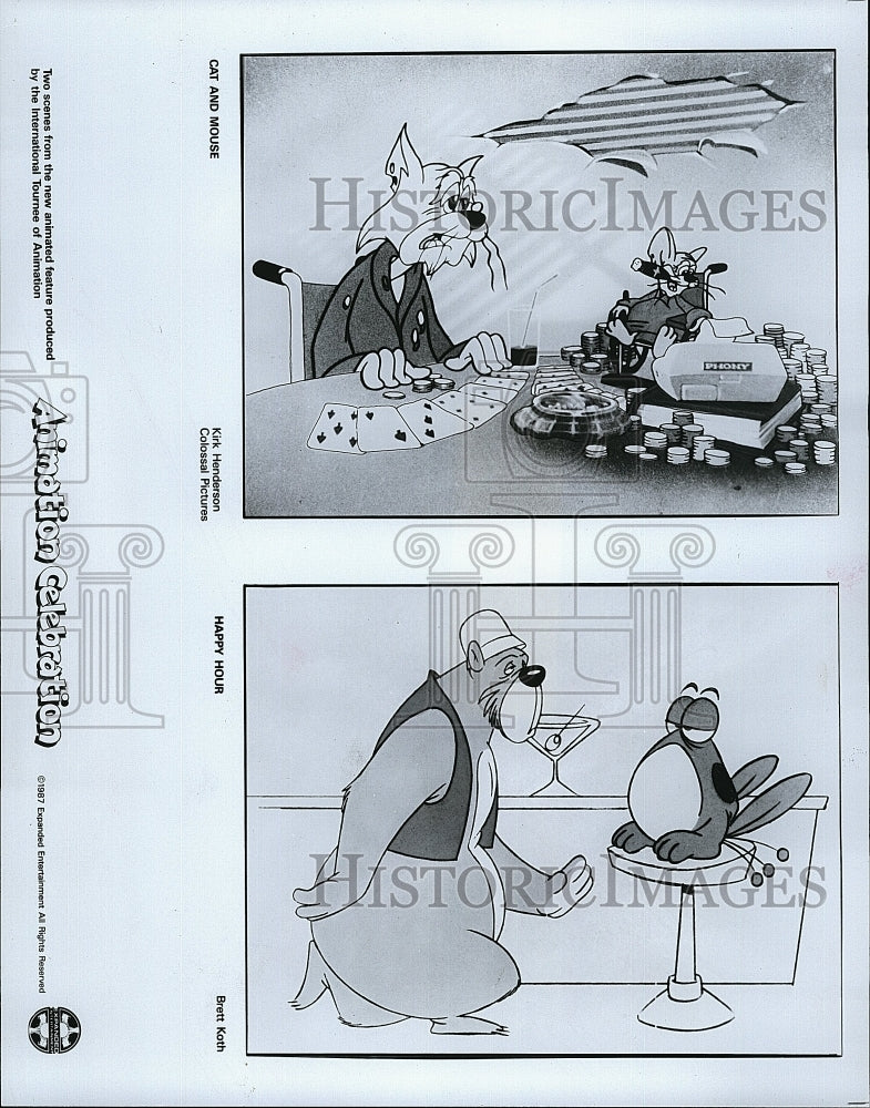 1987 Press Photo &quot;Cat &amp; Mouse&quot; &amp; &quot;Happy Hour&quot; Animations- Historic Images