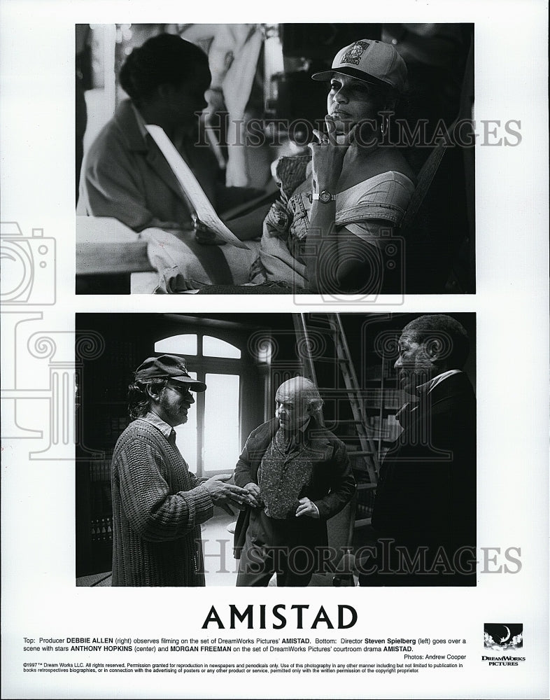 1997 Press Photo Allen, Spielberg, Hopkins, and Freeman on Set of &quot;Amistad&quot;- Historic Images