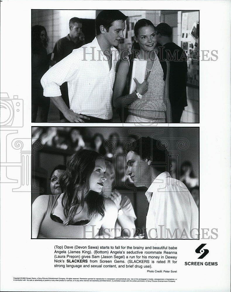 2002 Press Photo Devon Sawa James King Jason Segel Laura Prepon Slackers Movie- Historic Images