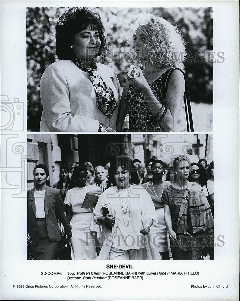 1989 Press Photo Actress Roseanne Barr &amp; Maria Pitillo in &quot;She-Devil&quot;- Historic Images