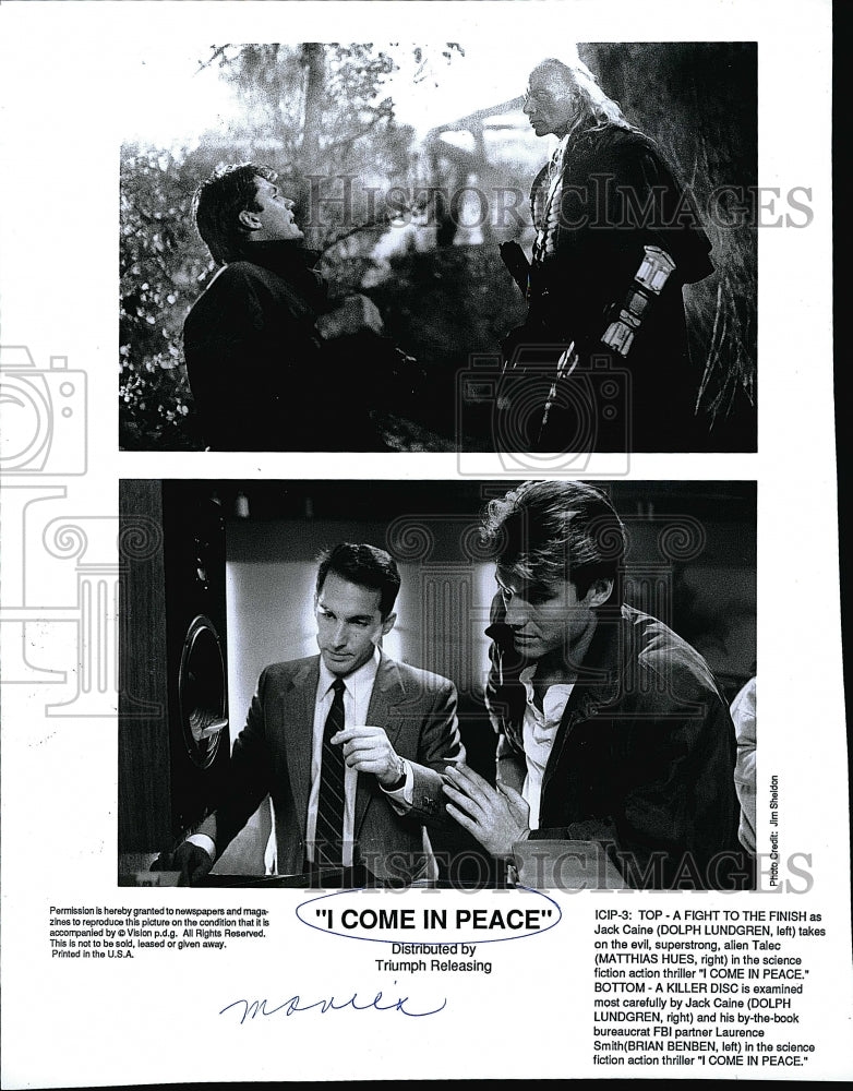 1990 Press Photo Actors Dolph Lundgren &amp; Matthias Hues in &quot;I Come in Peace&quot;- Historic Images