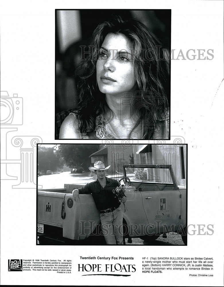 1998 Press Photo Actress Sandra Bullock &amp; Harry Connick Jr. In &quot;Hope Floats&quot; - Historic Images