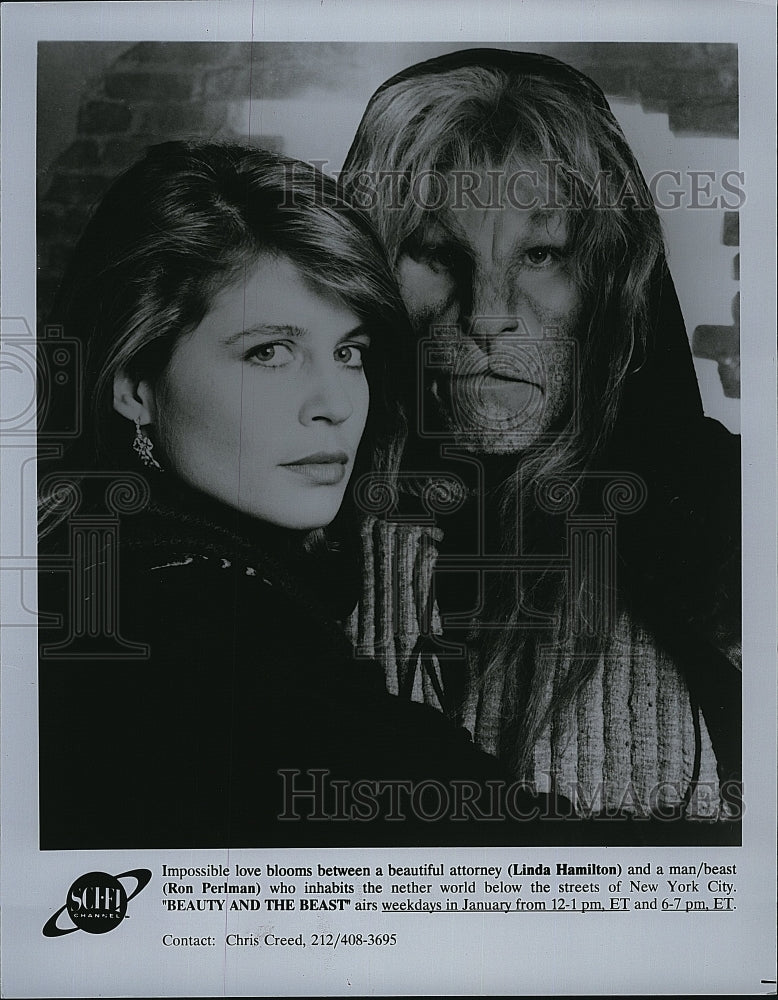 1990 Press Photo &quot;Beauty &amp; the Beast&quot; Linda Hamilton, Ron Pearlman- Historic Images