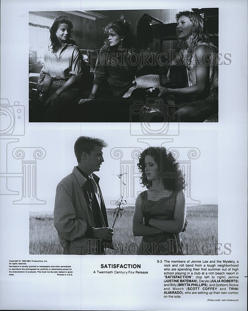 1988 Press Photo &quot;Satisfaction&quot; Britta Phillips, Julia Roberts, Scott Coffey- Historic Images