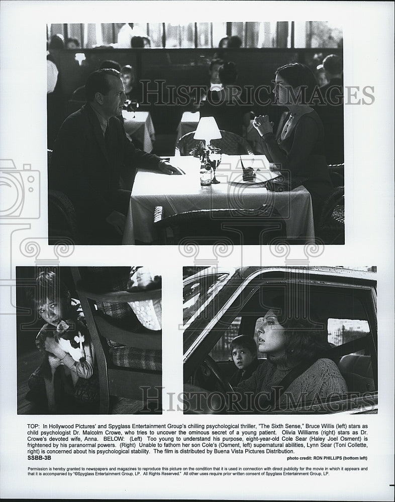 Press Photo Haley Joel Osment,Bruce Willis,Toni Collette in "The Sixth Sense"- Historic Images