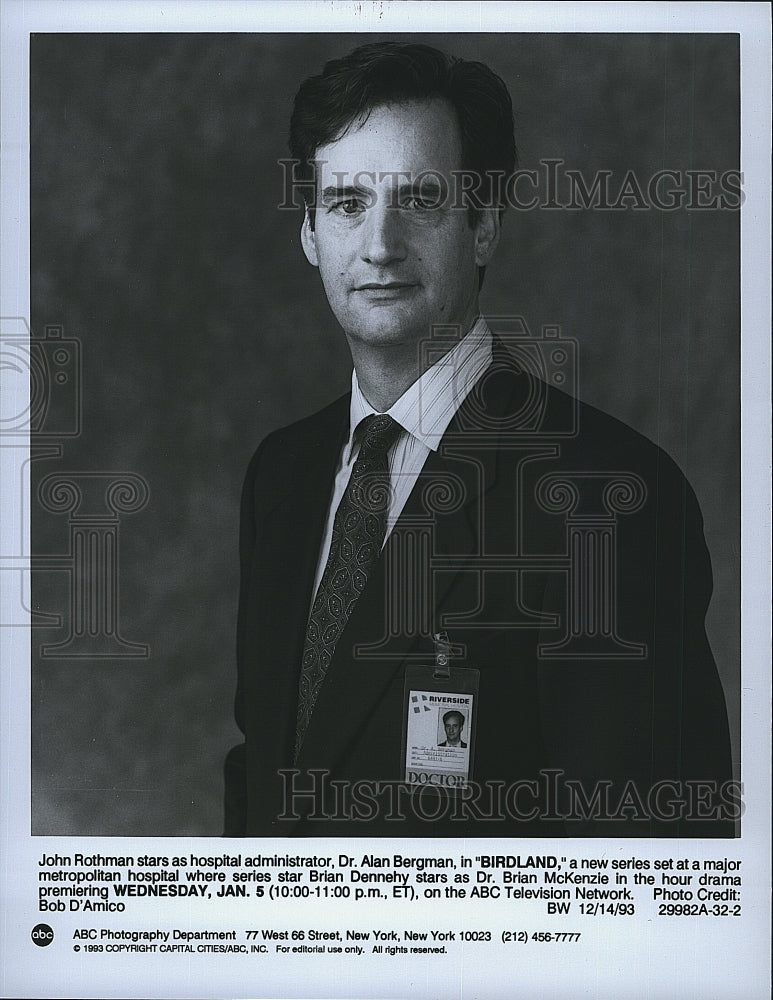 1993 Press Photo John Rothman as Dr. Alan Bergman in &quot;Birdland&quot; on ABC- Historic Images