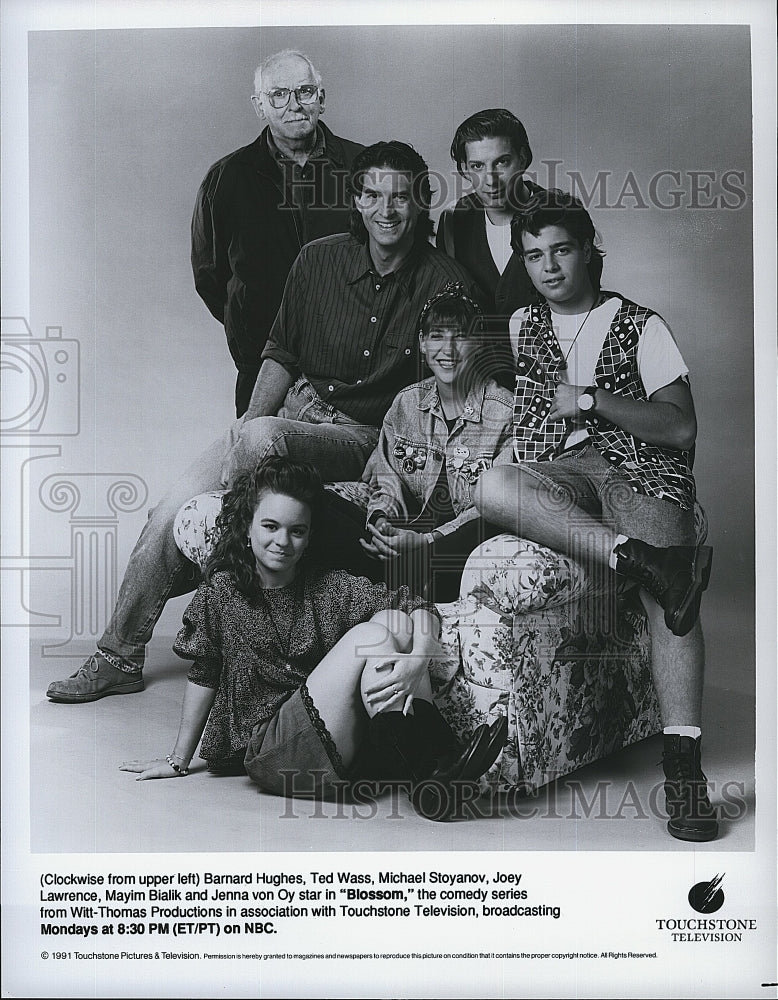 1991 Press Photo Barnard Hughes Ted Wass Michael Stoyanov Joey Lawrence Blossom- Historic Images