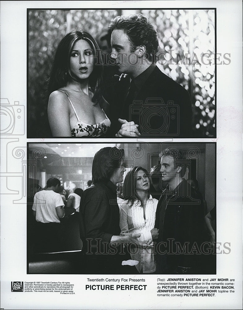 1997 Press Photo Jennifer Aniston Jay Mohr and Kevin Bacon in &quot;Picture Perfect&quot;- Historic Images