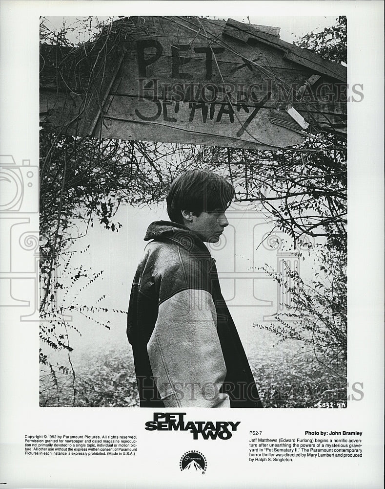 1992 Press Photo Edward Furlong as Jeff Matthews in &quot;Pet Sematary II&quot;.- Historic Images