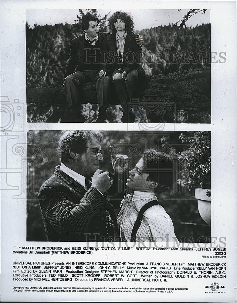 1992 Press Photo Matthew Broderick and Heidi Kling in &quot;Out on a Limb&quot;- Historic Images