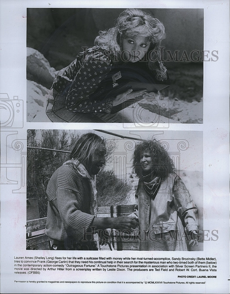 1987 Press Photo Shelley Long Bette Midler George Carlin Outrageous Fortune Film- Historic Images