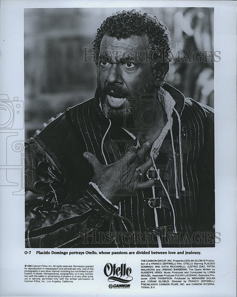 1986 Press Photo Placido Domingo portrays Otello in &quot;Otello&quot;- Historic Images