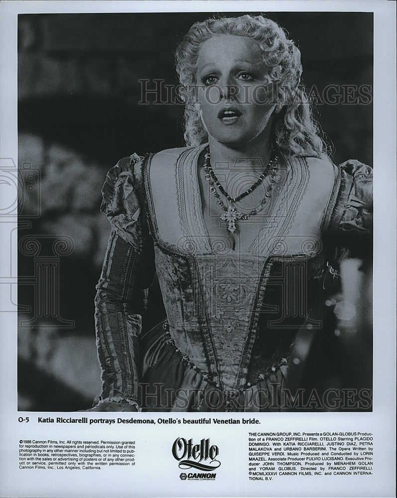 1986 Press Photo Katia Picciarelli portrays Desdemona in &quot;Otello&quot;- Historic Images