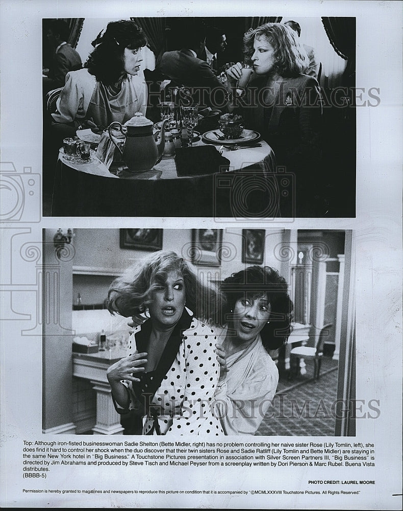 1987 Press Photo Bette Midler and Lily Tomlin in &quot;Big Business&quot;- Historic Images