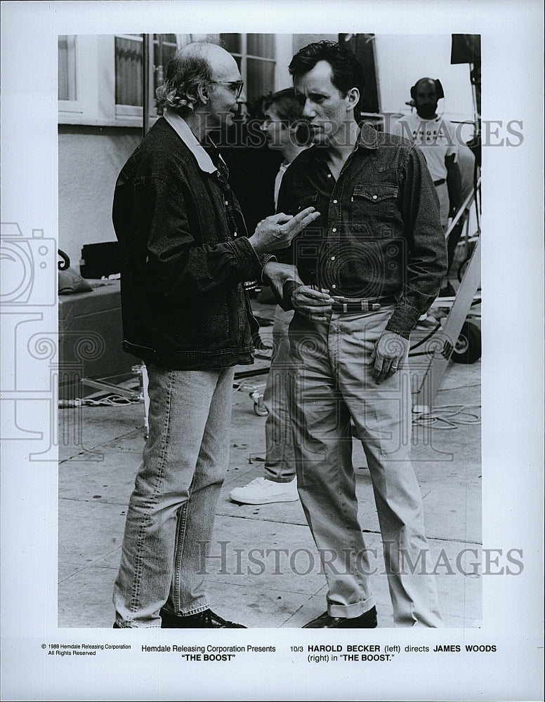 1988 Press Photo Director Harold Becker and Actor James Woods in &quot;The Boost&quot;.- Historic Images