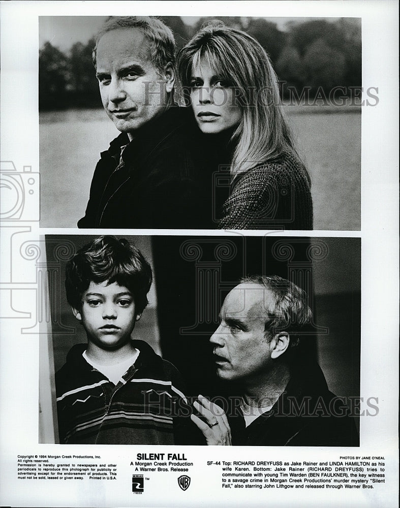 1994 Press Photo Richard Dreyfuss Linda Hamilton Ben Faulkner Silent Fall Movie- Historic Images