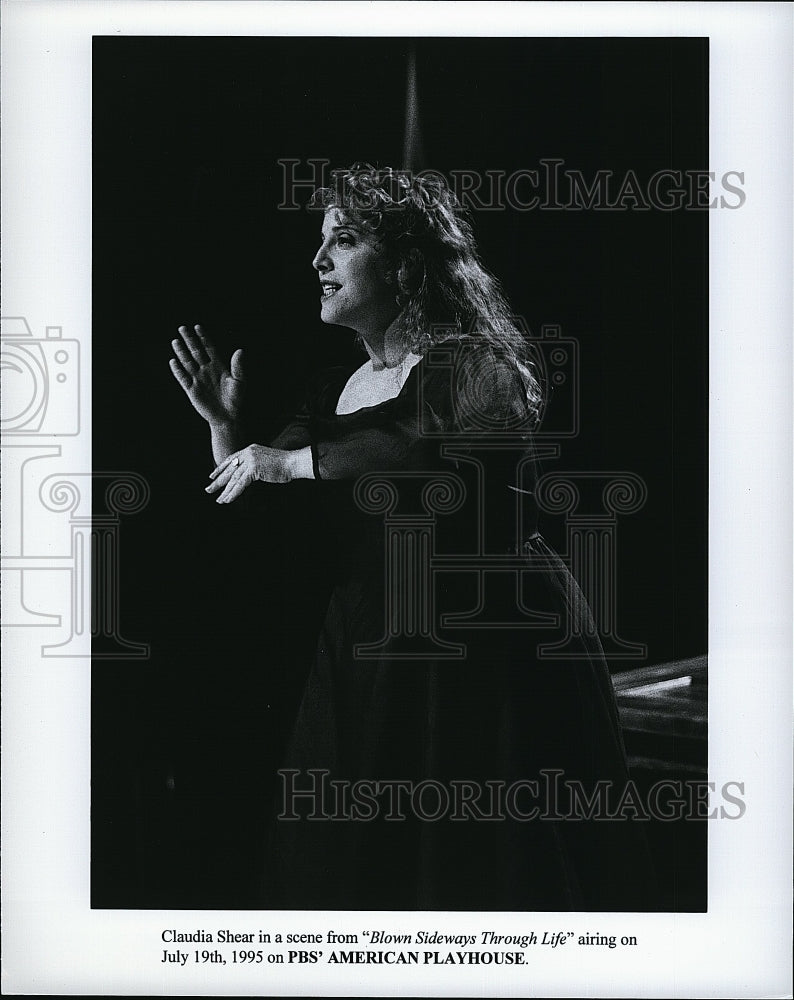 1995 Press Photo Claudia Shear Actress Blowing Sideways Through Life PBS - Historic Images