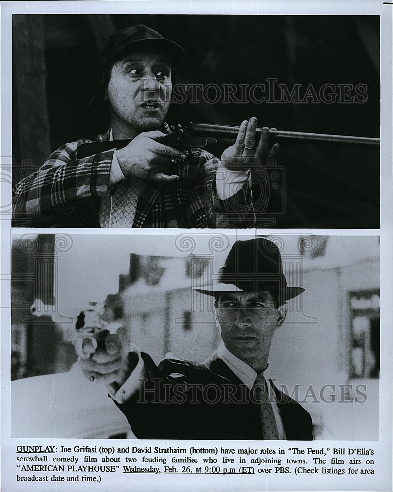 1989 Press Photo Actors Joe Grigfasi &amp; David Strathairn in &quot;The Feud&quot;- Historic Images