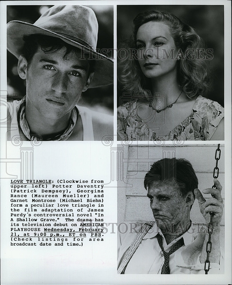 1988 Press Photo Actor Patrick Dempsey &amp; Maureen Mueller in &quot;In a Shallow Grave&quot;- Historic Images