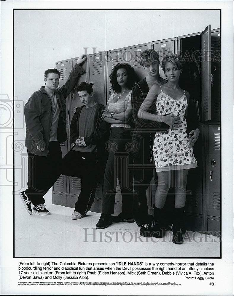 1998 Press Photo E. Henson, Seth Green, V. A. Fox, Jessica Alba &quot;Idle Hands&quot;- Historic Images