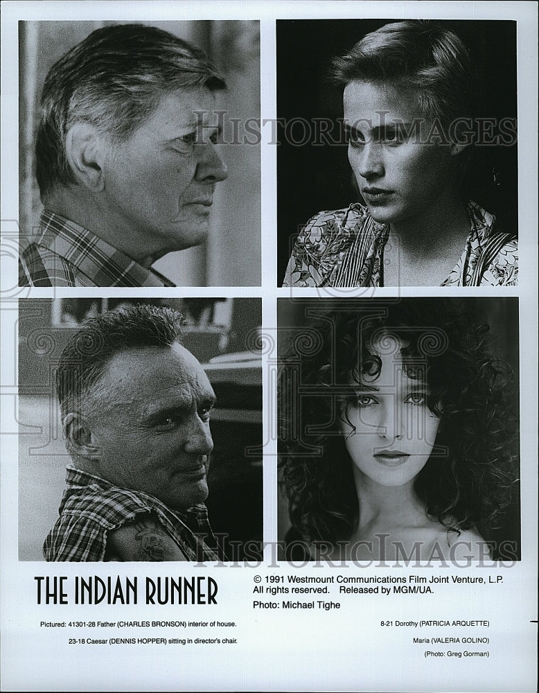 1991 Press Photo Bronson Hopper Arquette Golino Star In &quot;The Indian Runner&quot;- Historic Images