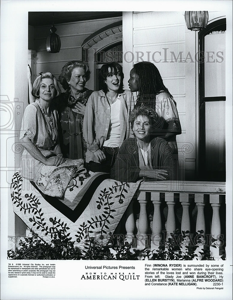 1995 Press Photo W. Ryder, A. Bancroft, E. Burstyn, A. Woodward &quot;American Quilt&quot;- Historic Images