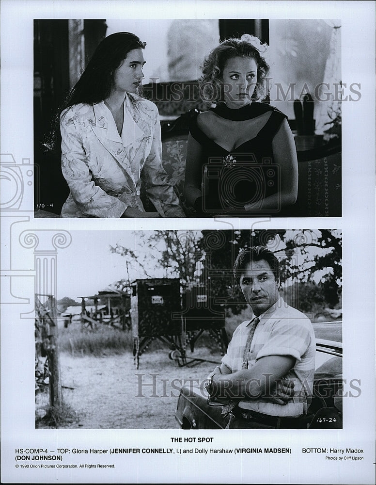 1990 Press Photo Jennifer Connelly, V. Madsen, Don Johnson &quot;The Hot Spot&quot;- Historic Images