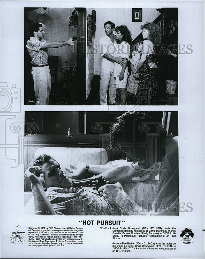 1987 Press Photo Ben Stiller, M. Markham, W. Gazelle, D. Chodan &quot;Hot Pursuit&quot;- Historic Images