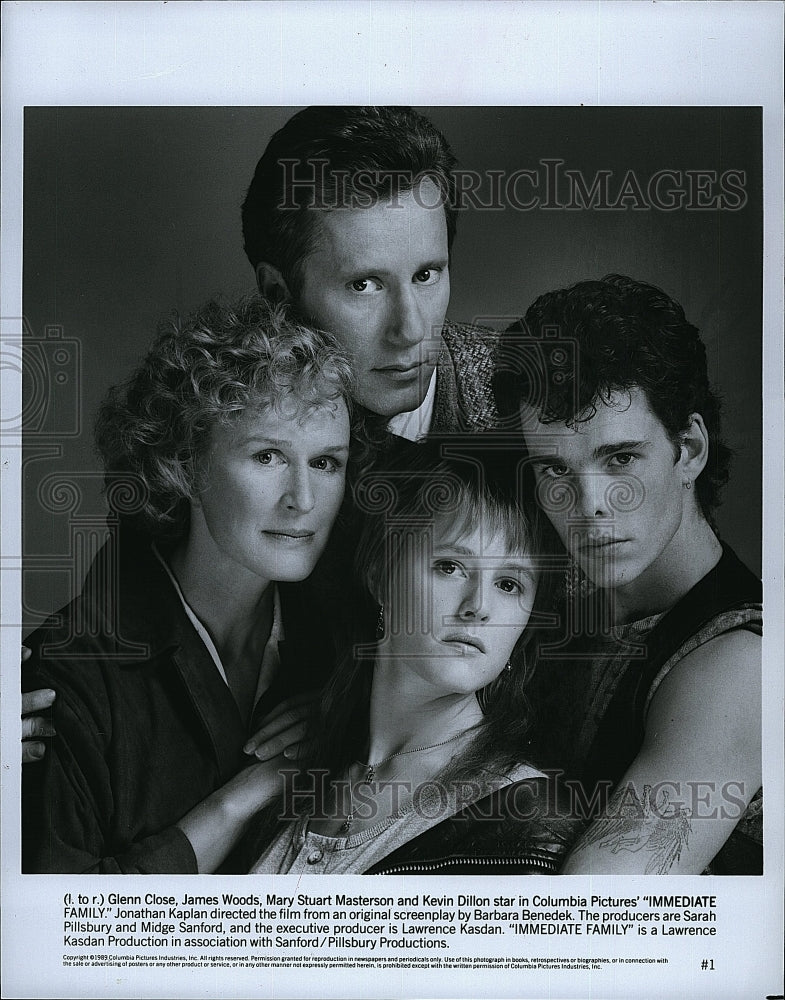 1989 Press Photo Glenn Close, J. Woods, M. Masterson &quot;Immediate Family&quot;- Historic Images