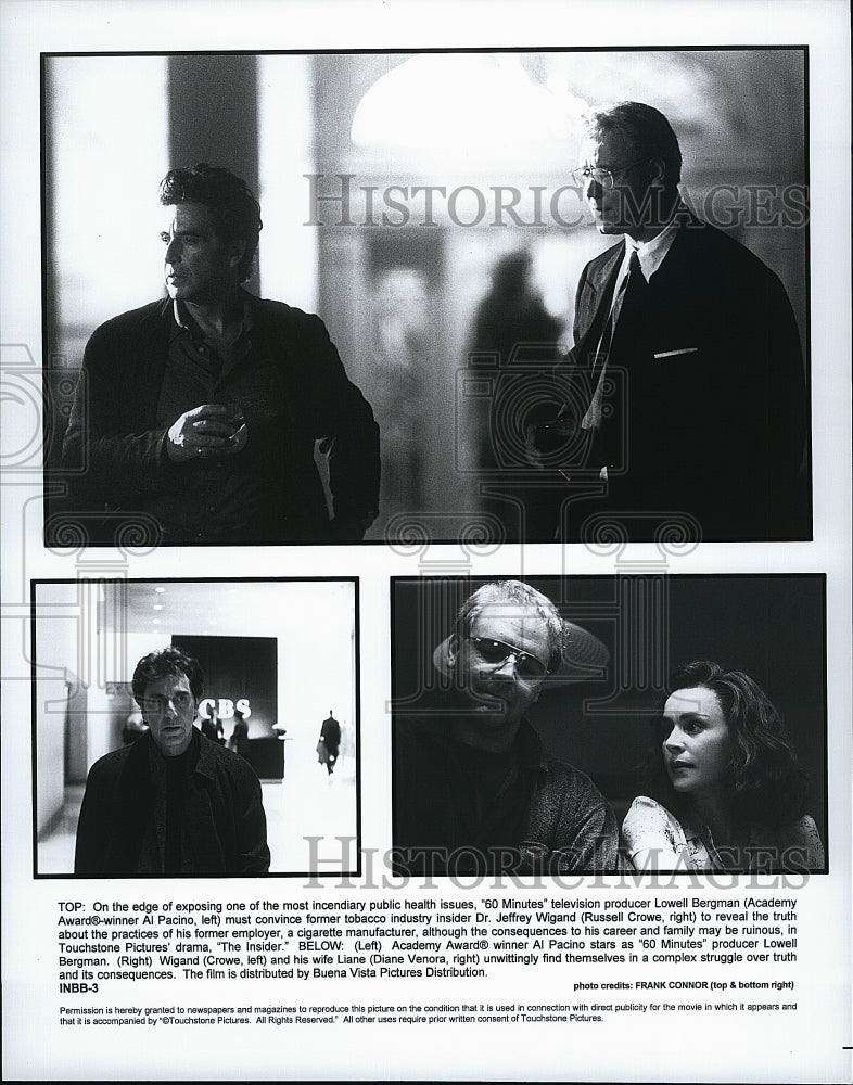 1999 Press Photo Russell Crowe, Al Pacino, Diane Venora &quot;The Insider&quot;- Historic Images