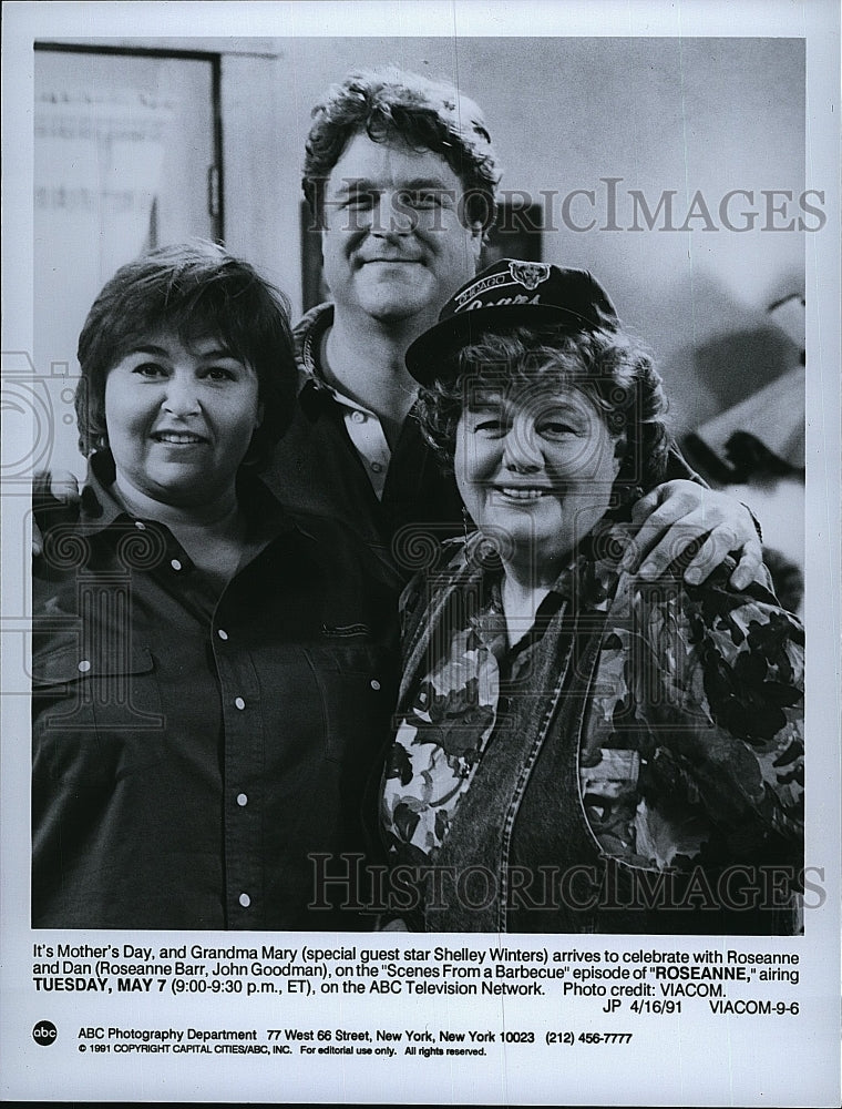 1991 Press Photo Roseanne Barr John Goodman Shelley Winters Star In &quot;Roseanne&quot;- Historic Images