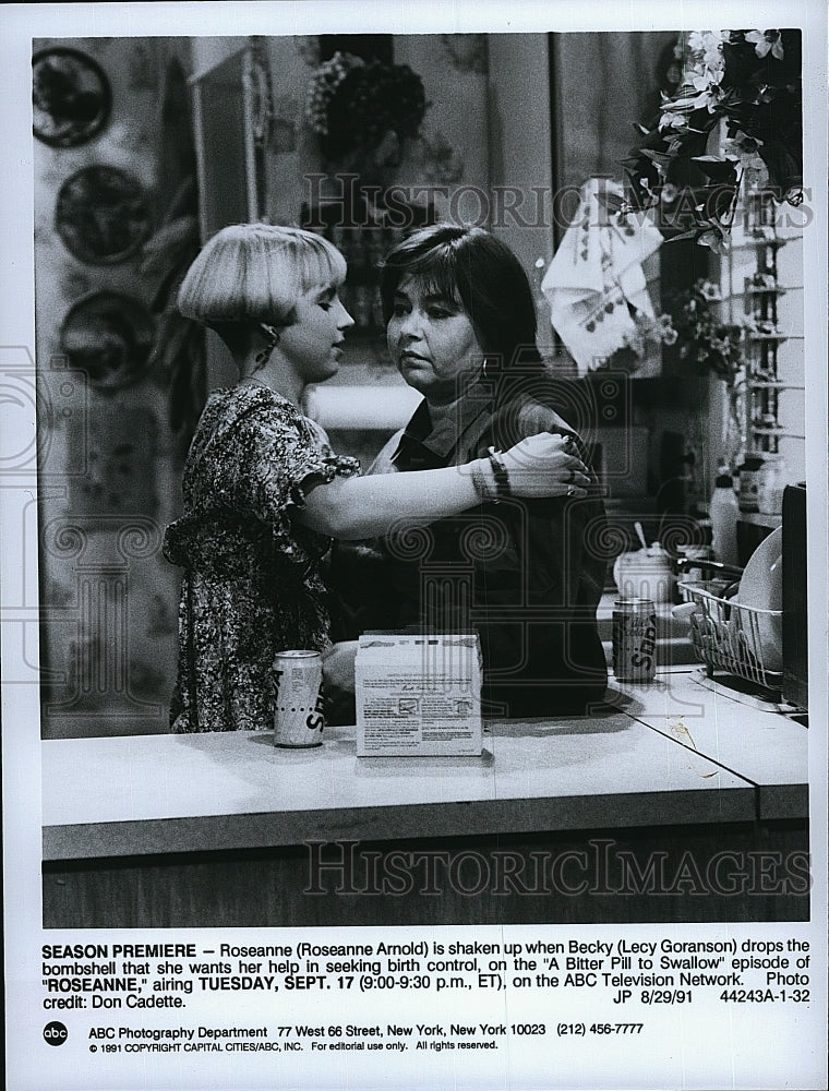 1991 Press Photo   &quot;Roseanne&quot; starring Lecy Goranson &amp; Roseanne Barr- Historic Images