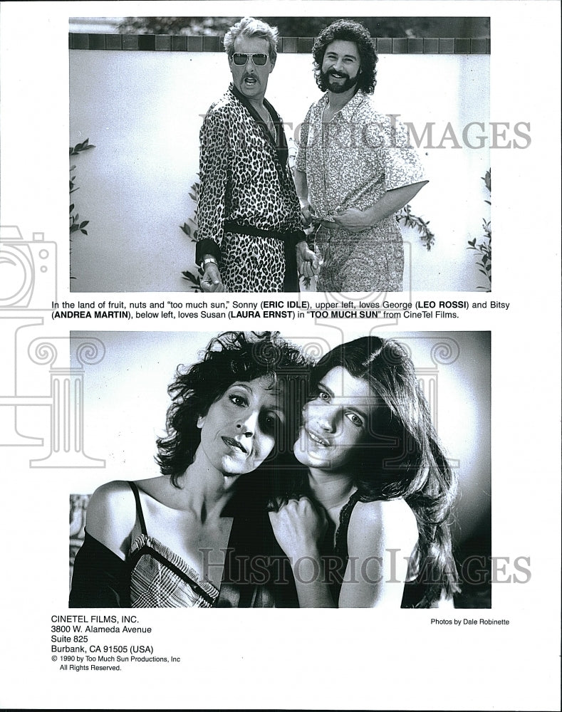 1990 Press Photo Eric Idle Leo Rossi and Andrea Martin in &quot;Too Much Sun&quot;- Historic Images