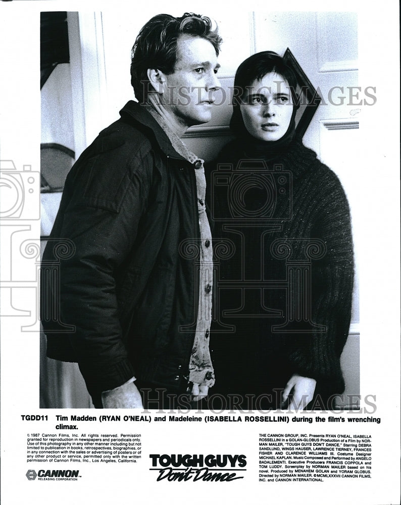 1987 Press Photo Ryan O&#39;Neal Isabella Rossellini Actress Tough Guys Don&#39;t Dance- Historic Images